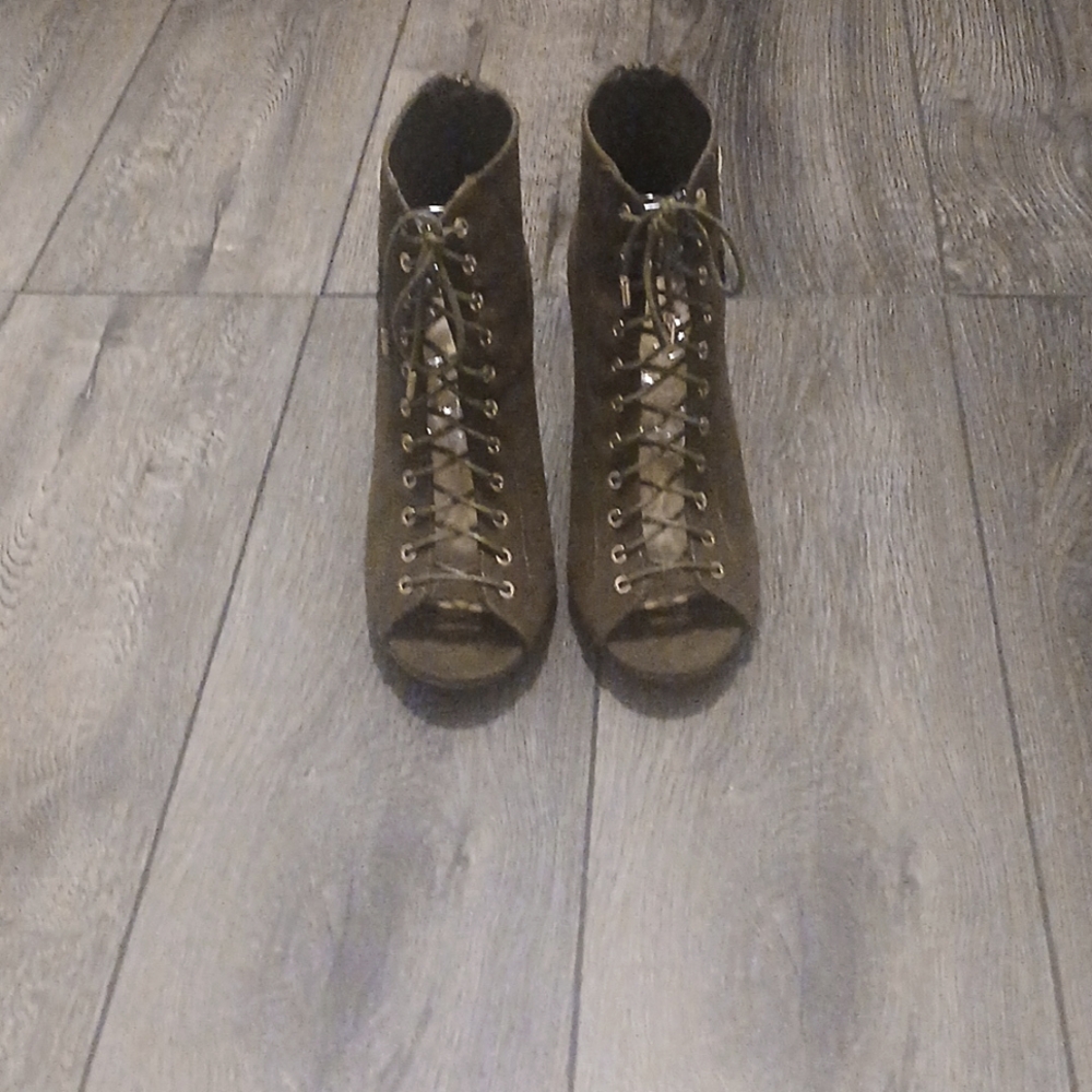 Olive Green Lace-Up Ankle Boots
